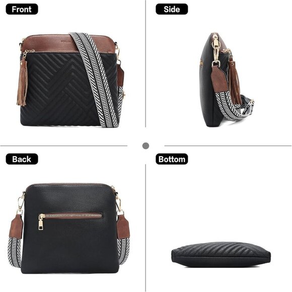 Brand New Crossbody Bag 8.8in Black Brown Zipper - Picture 4 of 6